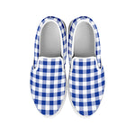 Blue And White Buffalo Check Print White Slip On Shoes