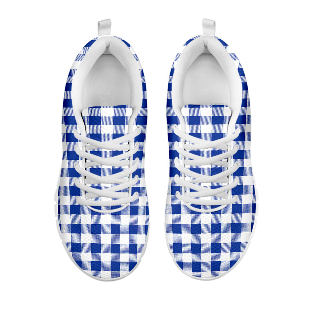 Blue And White Buffalo Check Print White Sneakers