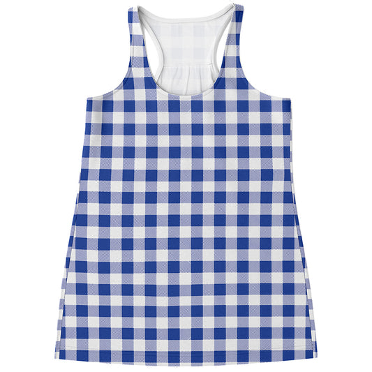 Blue And White Buffalo Check Print Women's Racerback Tank Top