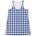 Blue And White Buffalo Check Print Women's Racerback Tank Top
