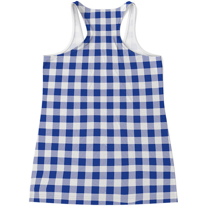 Blue And White Buffalo Check Print Women's Racerback Tank Top