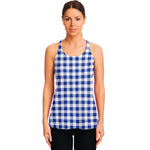 Blue And White Buffalo Check Print Women's Racerback Tank Top