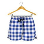 Blue And White Buffalo Check Print Women's Shorts