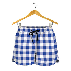 Blue And White Buffalo Check Print Women's Shorts