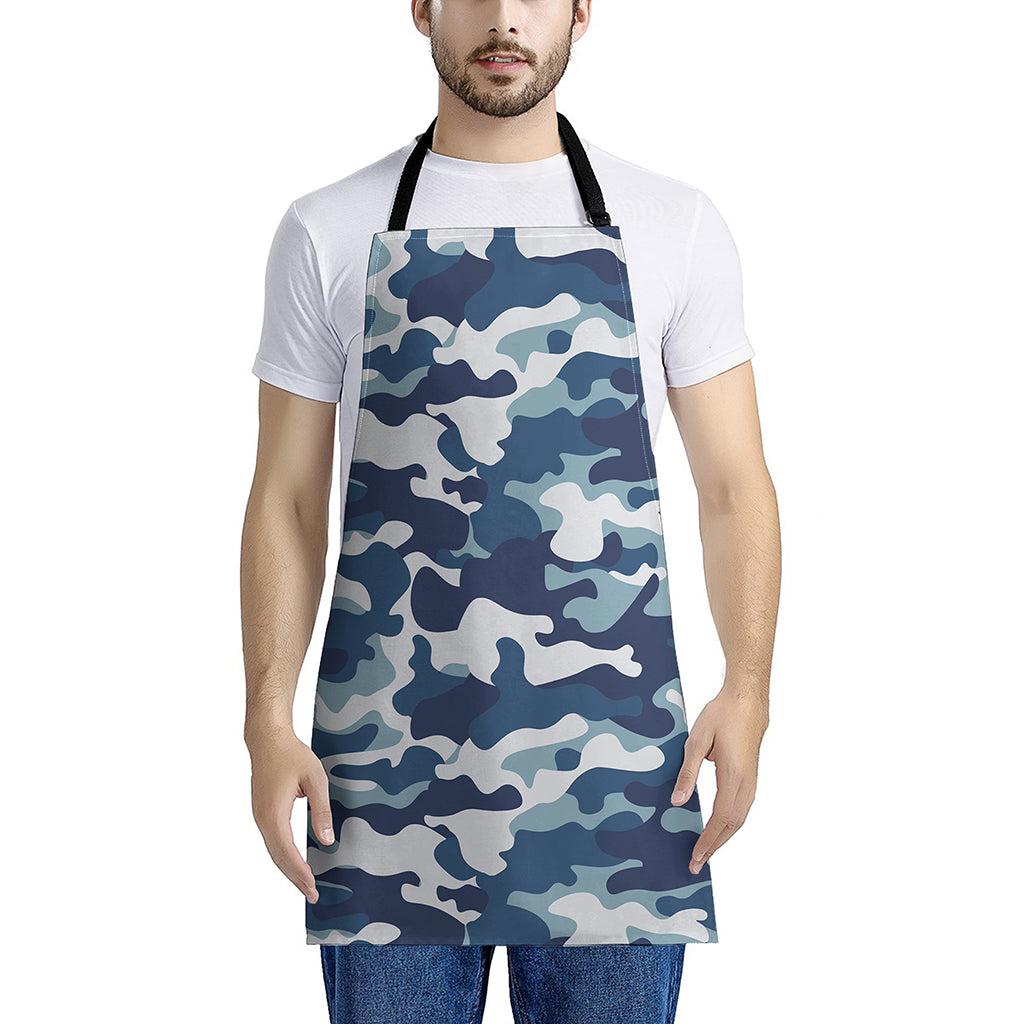 Blue And White Camouflage Print Apron