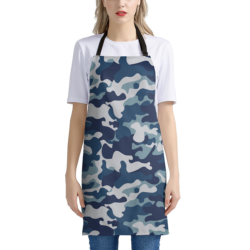 Blue And White Camouflage Print Apron