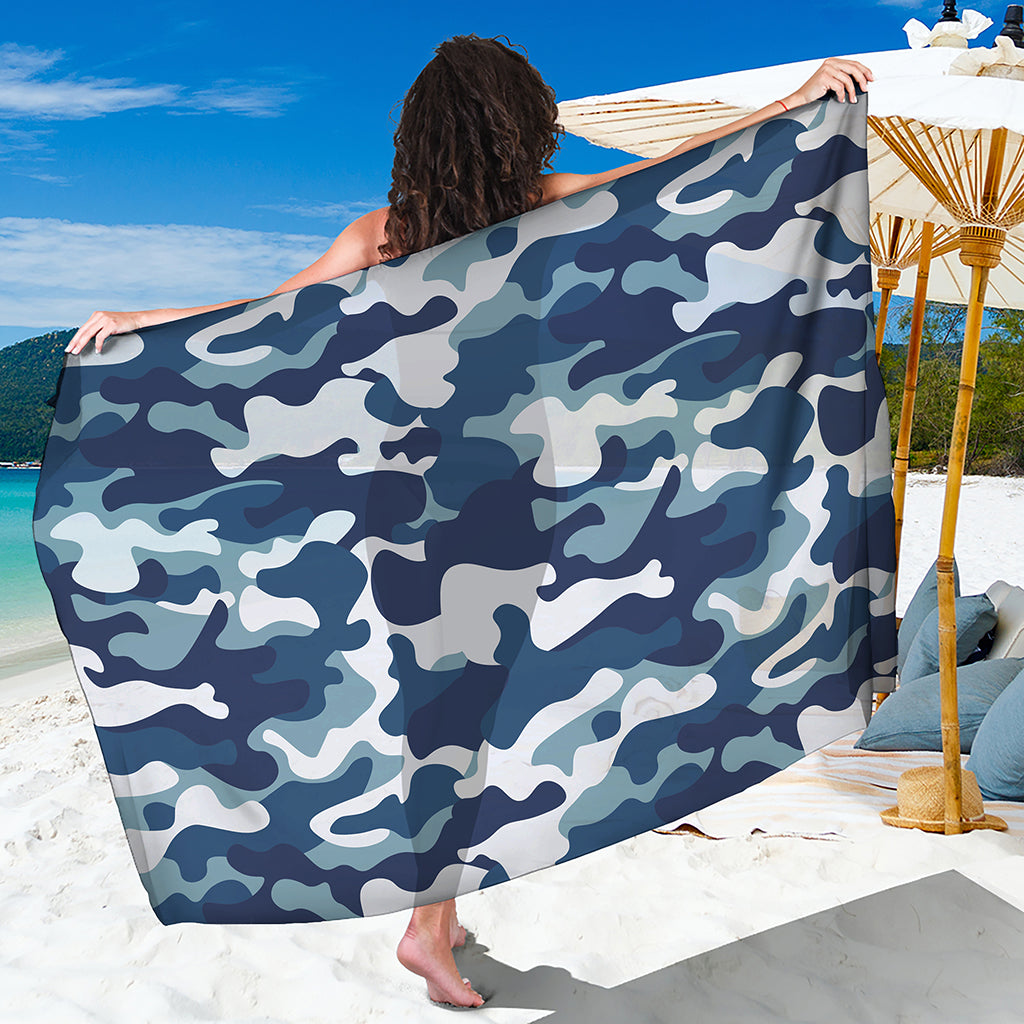 Blue And White Camouflage Print Beach Sarong Wrap