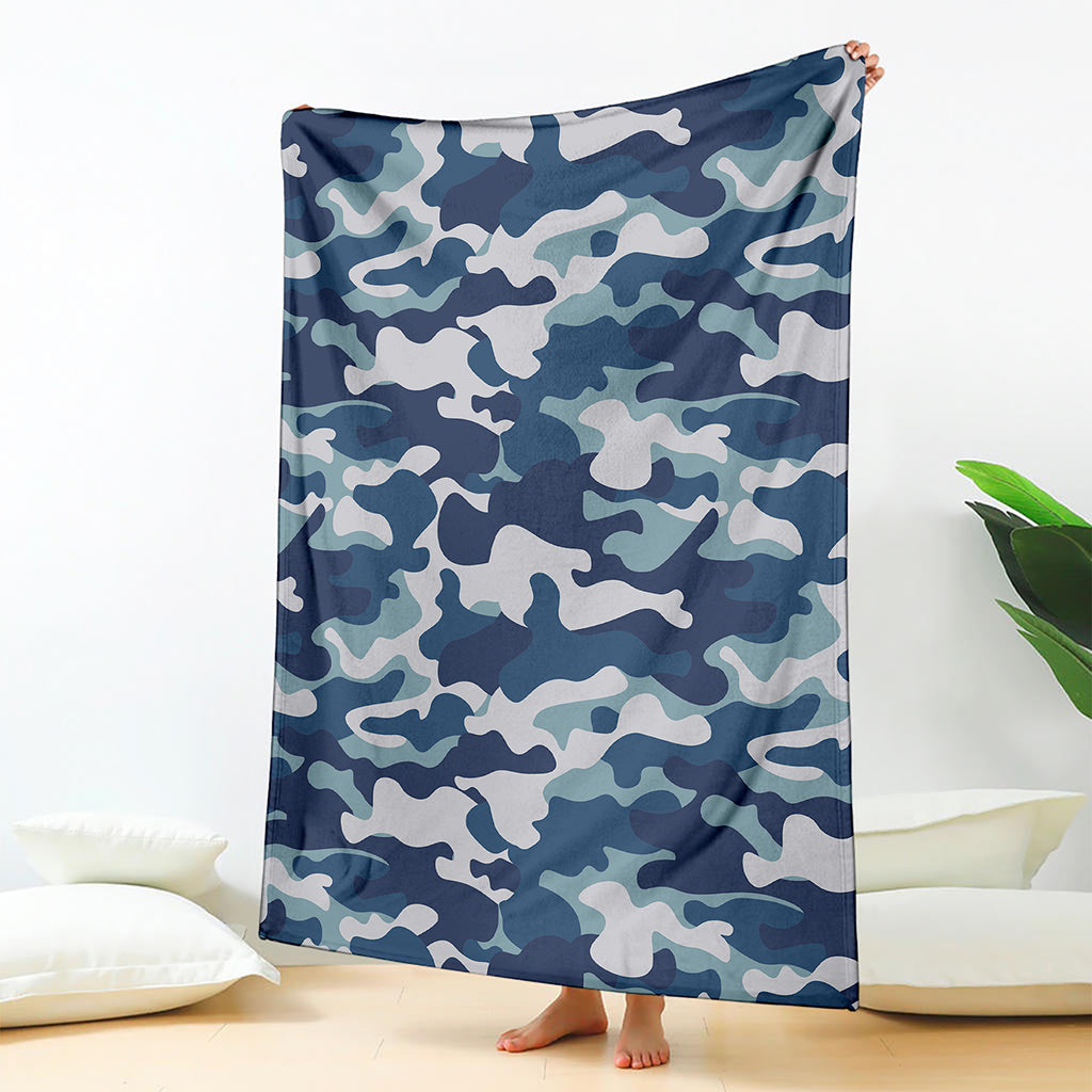 Blue And White Camouflage Print Blanket