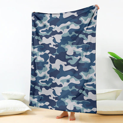 Blue And White Camouflage Print Blanket