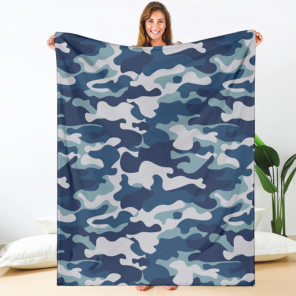 Blue And White Camouflage Print Blanket