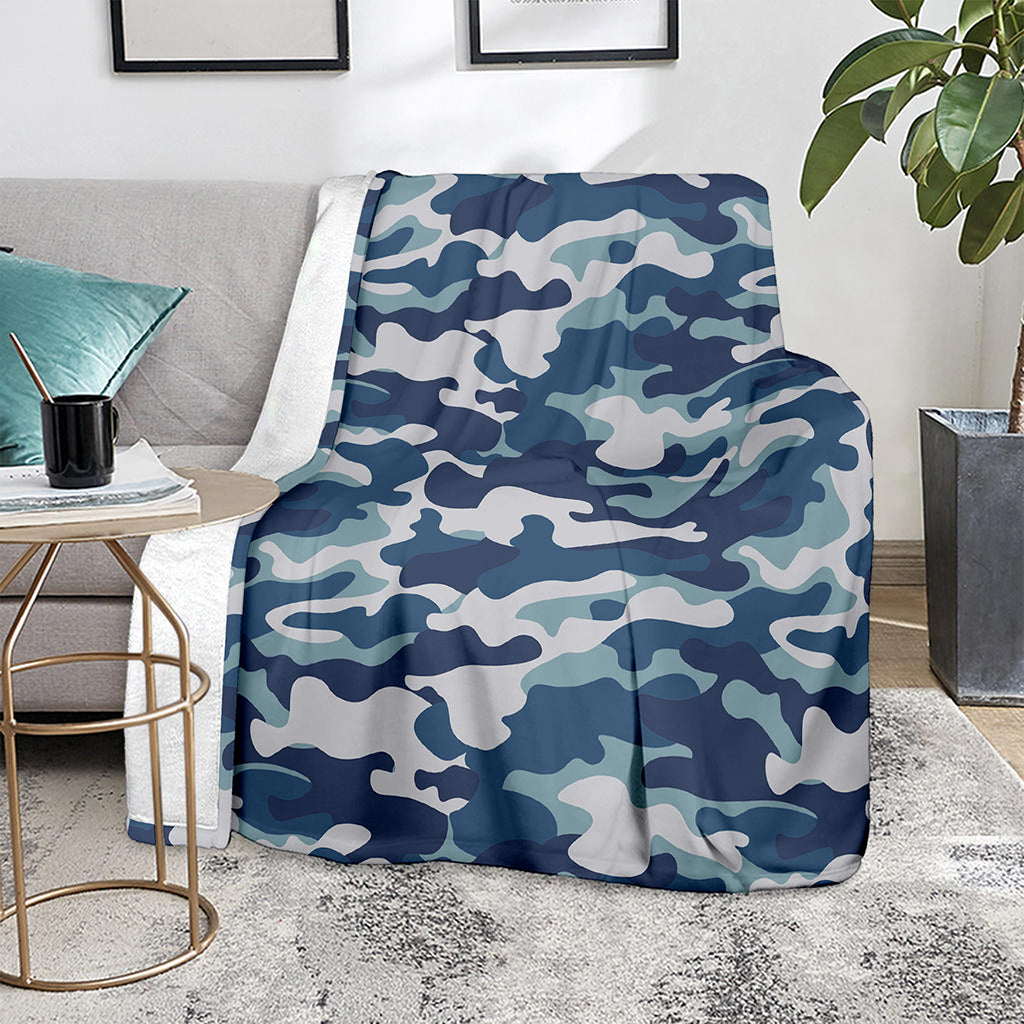 Blue And White Camouflage Print Blanket