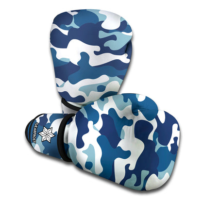 Blue And White Camouflage Print Boxing Gloves