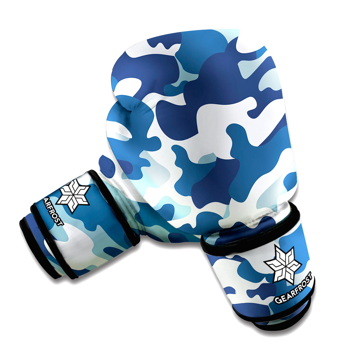 Blue And White Camouflage Print Boxing Gloves