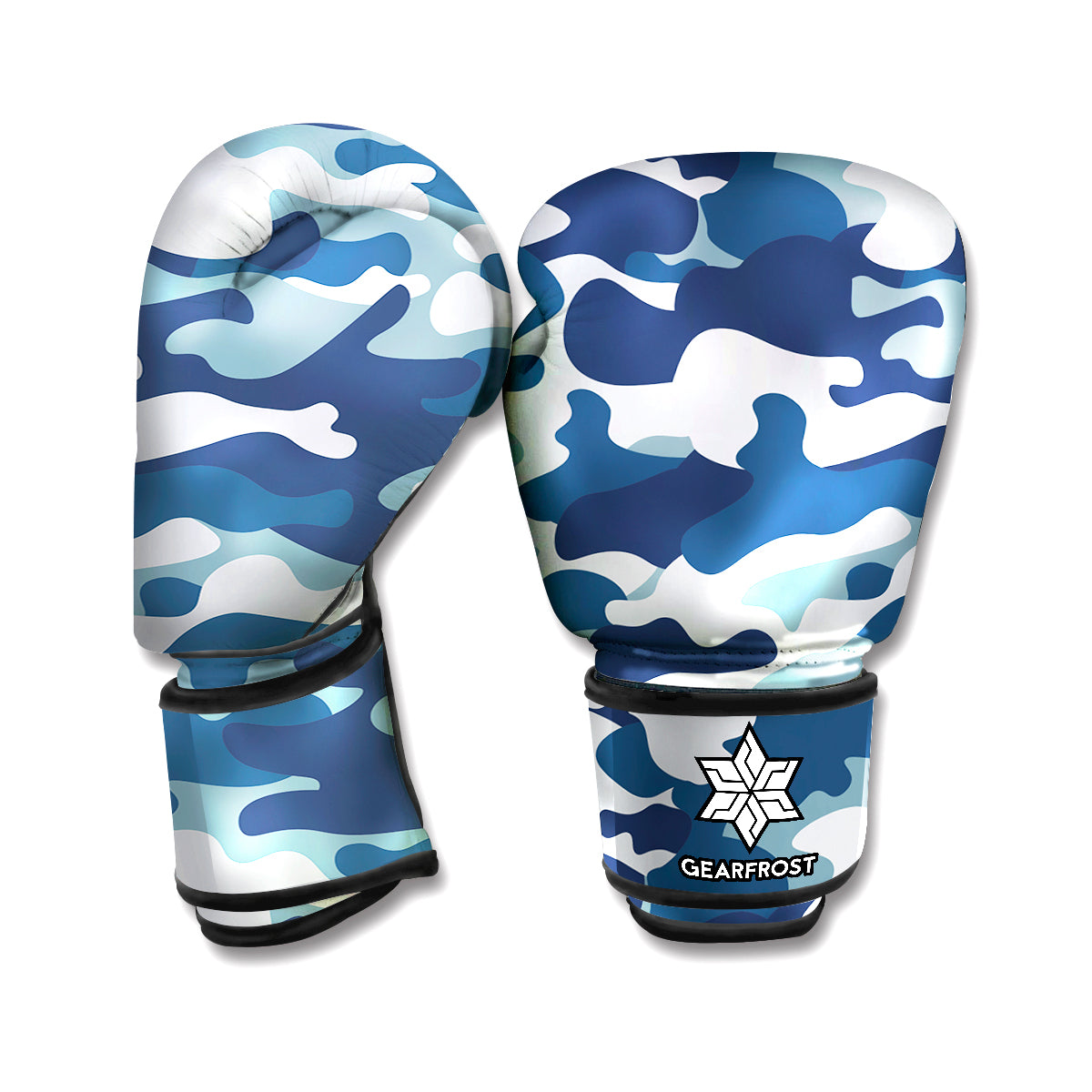 Blue And White Camouflage Print Boxing Gloves
