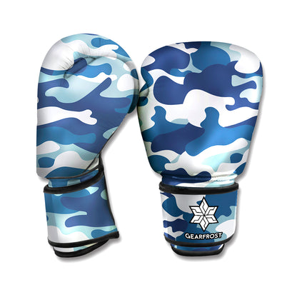 Blue And White Camouflage Print Boxing Gloves