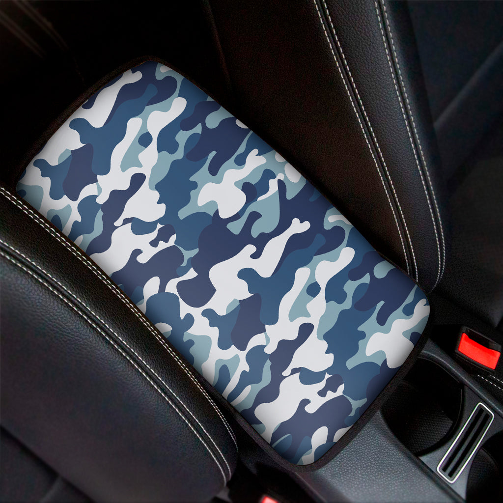 Blue And White Camouflage Print Car Center Console Cover