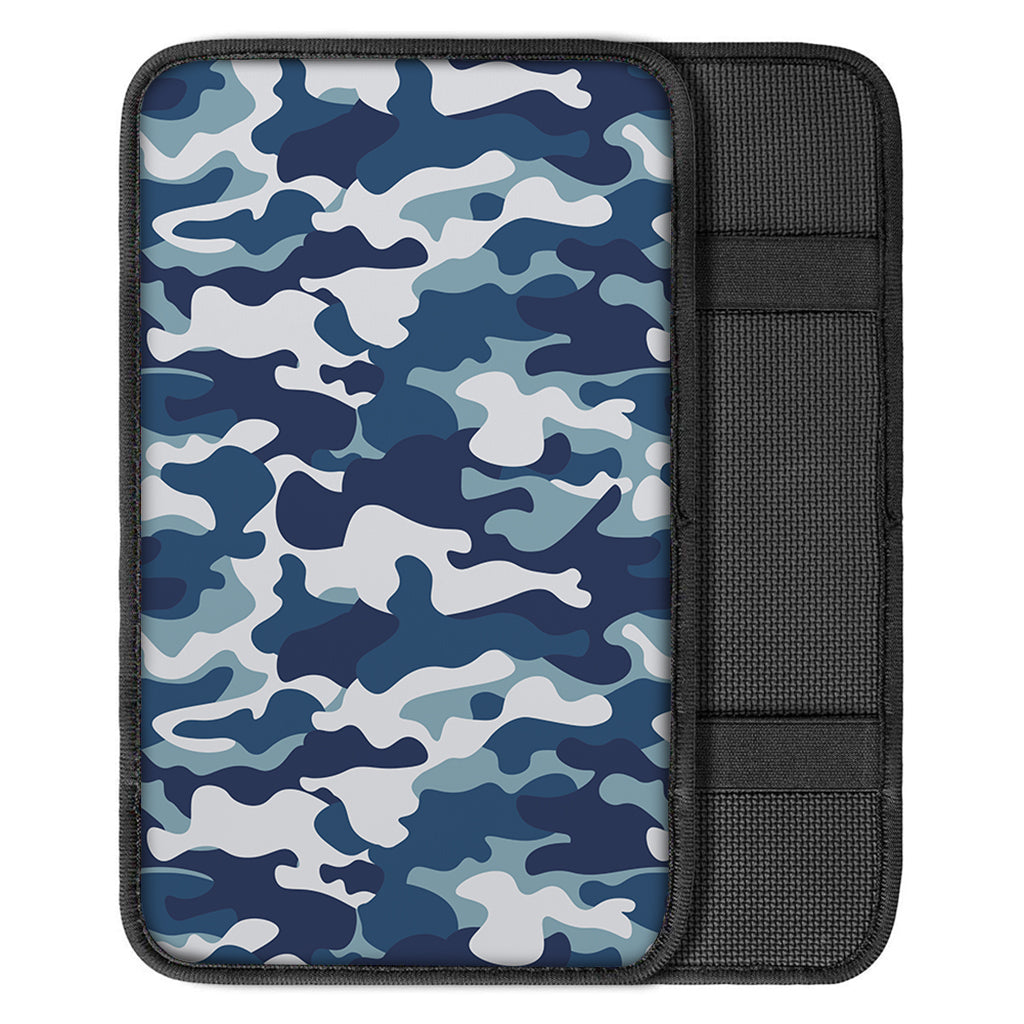 Blue And White Camouflage Print Car Center Console Cover