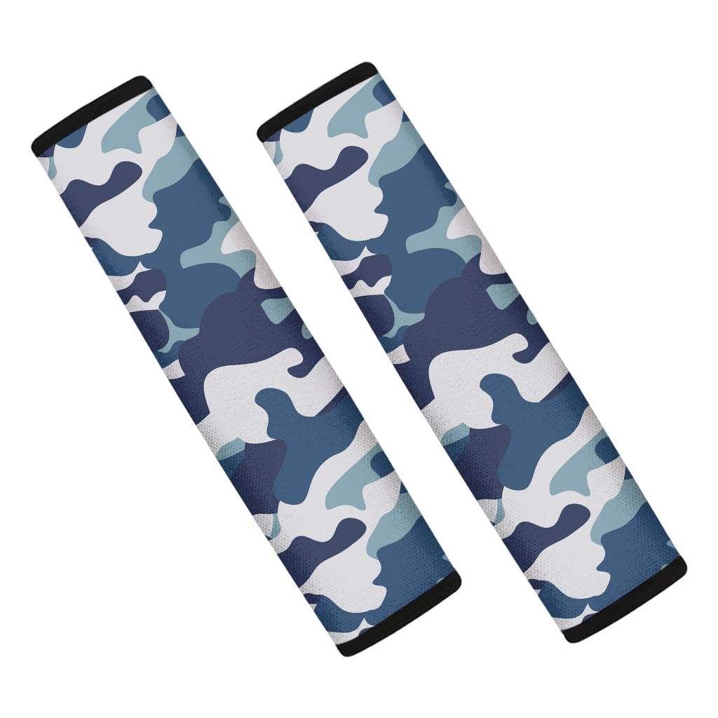 Blue And White Camouflage Print Car Seat Belt Covers
