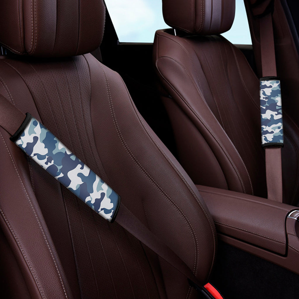 Blue And White Camouflage Print Car Seat Belt Covers