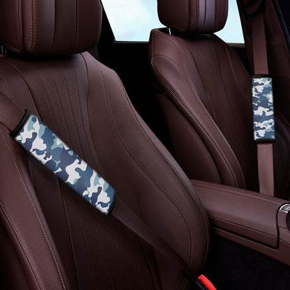 Blue And White Camouflage Print Car Seat Belt Covers