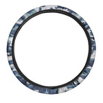 Blue And White Camouflage Print Car Steering Wheel Cover