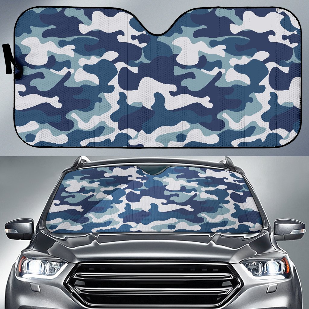 Blue And White Camouflage Print Car Sun Shade GearFrost