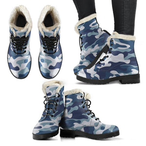 Blue And White Camouflage Print Comfy Boots GearFrost