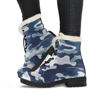 Blue And White Camouflage Print Comfy Boots GearFrost