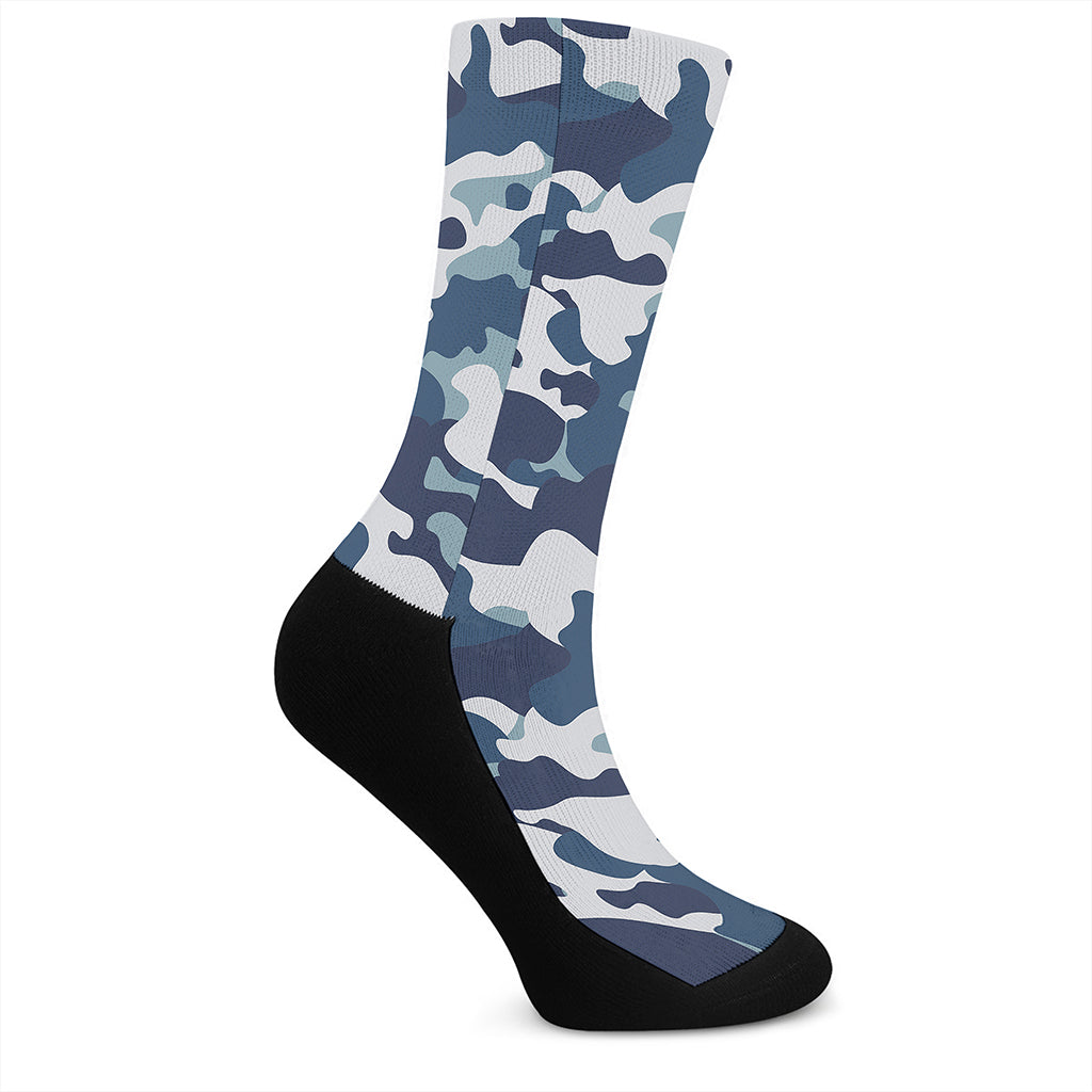 Blue And White Camouflage Print Crew Socks
