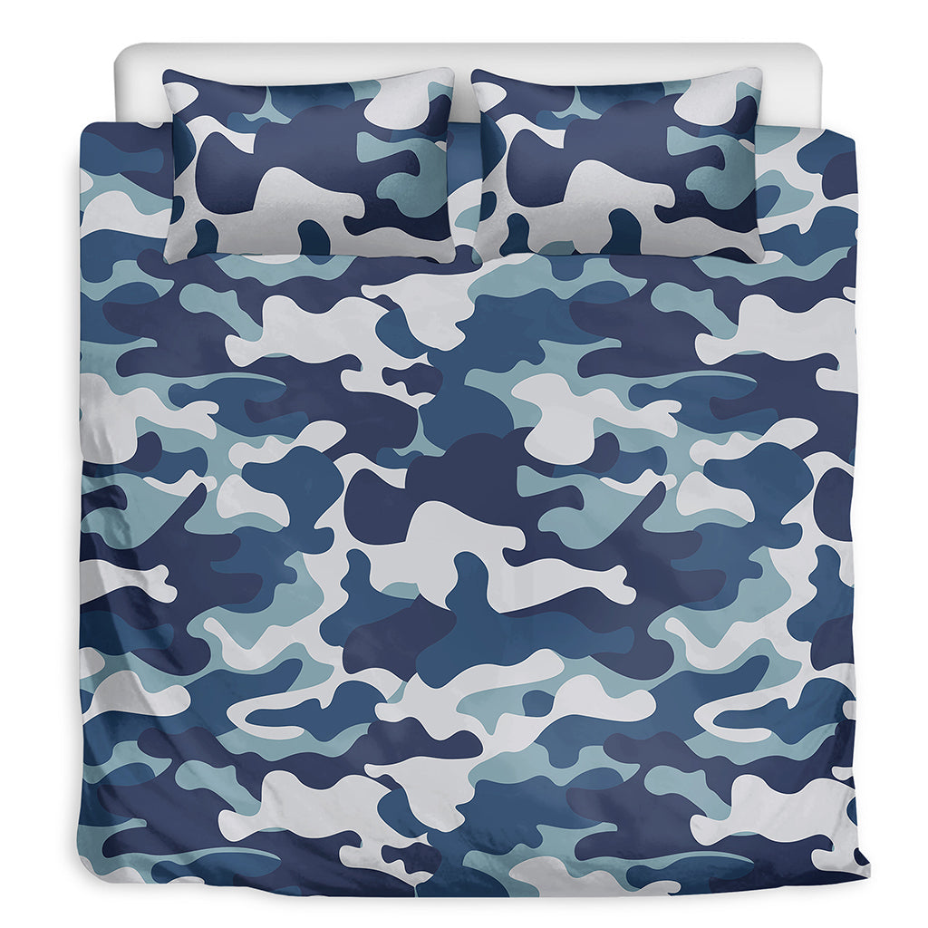 Blue And White Camouflage Print Duvet Cover Bedding Set