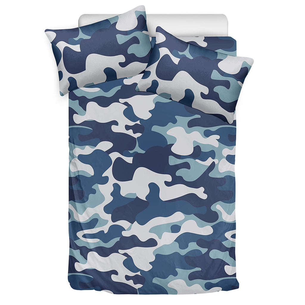 Blue And White Camouflage Print Duvet Cover Bedding Set