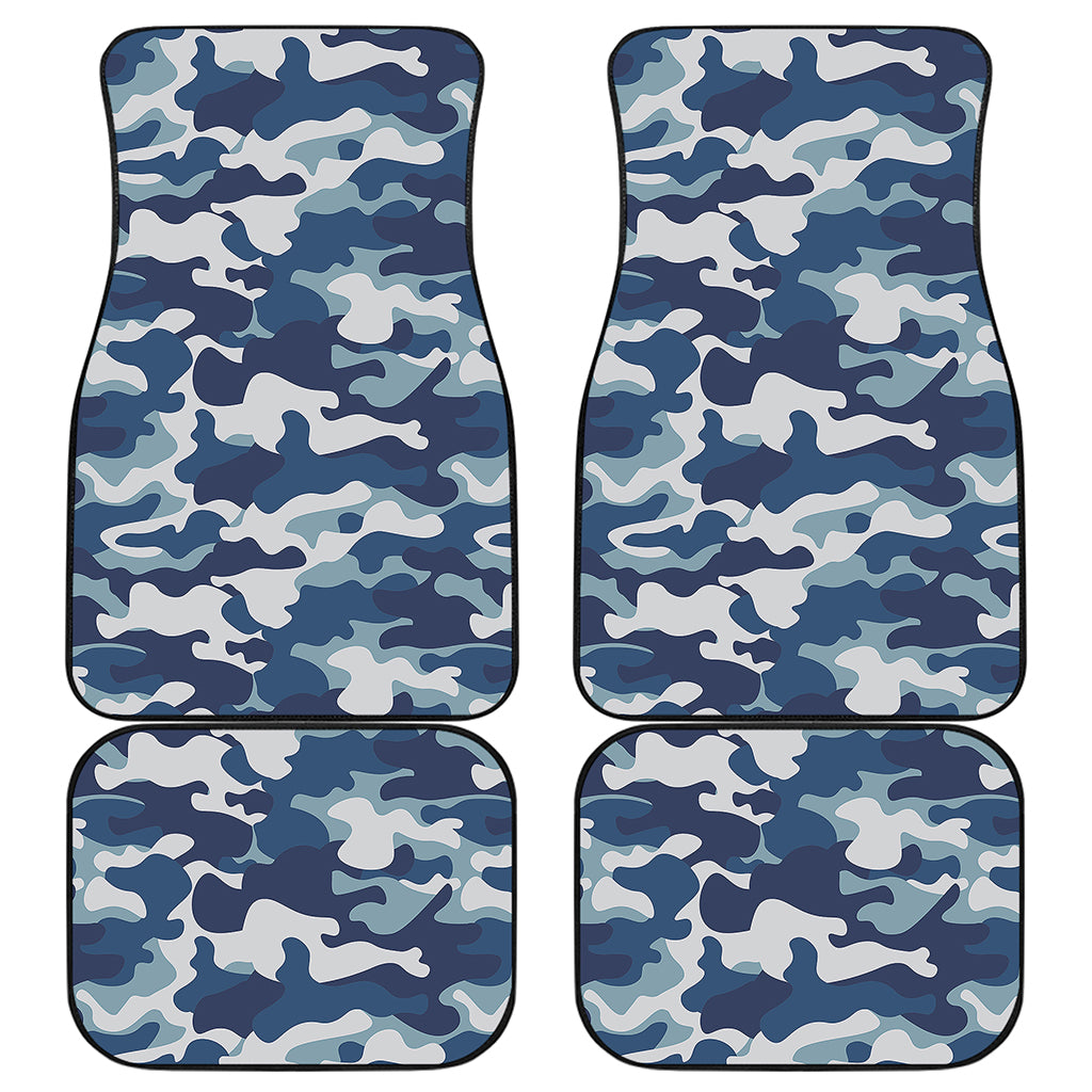 Blue And White Camouflage Print Front and Back Car Floor Mats