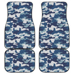 Blue And White Camouflage Print Front and Back Car Floor Mats