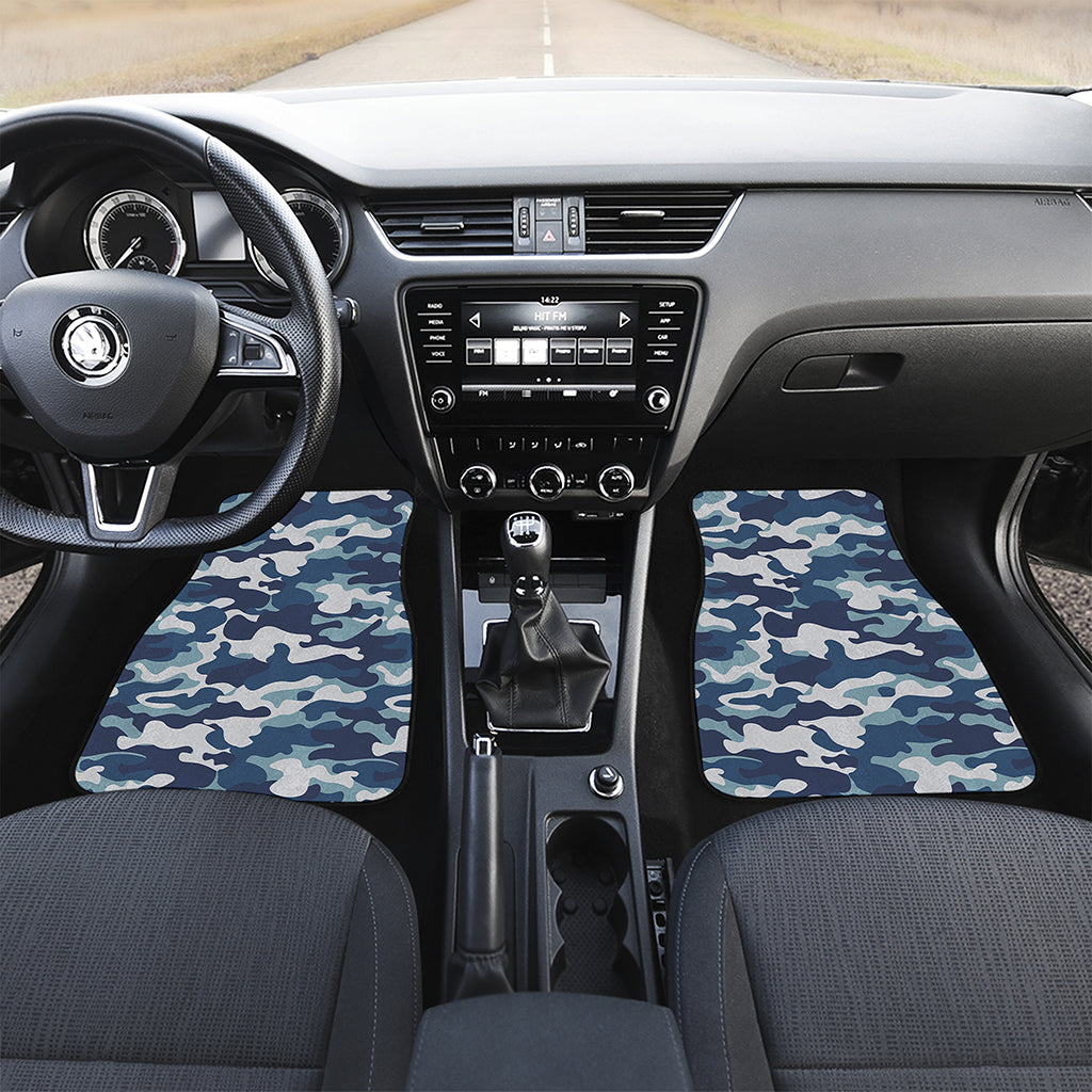 Blue And White Camouflage Print Front and Back Car Floor Mats