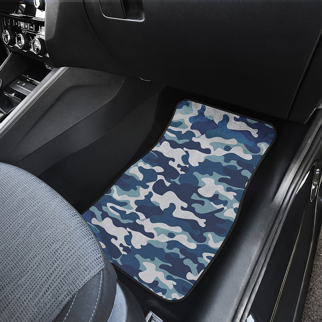 Blue And White Camouflage Print Front and Back Car Floor Mats
