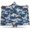 Blue And White Camouflage Print Hooded Blanket