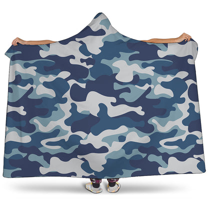 Blue And White Camouflage Print Hooded Blanket