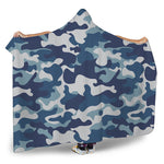 Blue And White Camouflage Print Hooded Blanket