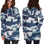 Blue And White Camouflage Print Hoodie Dress GearFrost