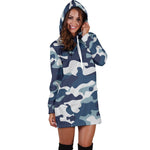 Blue And White Camouflage Print Hoodie Dress GearFrost