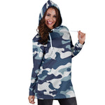 Blue And White Camouflage Print Hoodie Dress GearFrost
