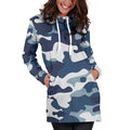 Blue And White Camouflage Print Pullover Hoodie Dress