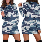 Blue And White Camouflage Print Hoodie Dress GearFrost