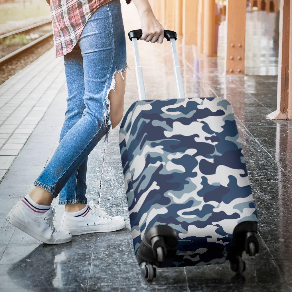 Blue And White Camouflage Print Luggage Cover GearFrost