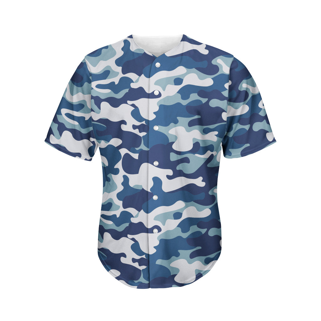 Blue And White Camouflage Print Men's Baseball Jersey