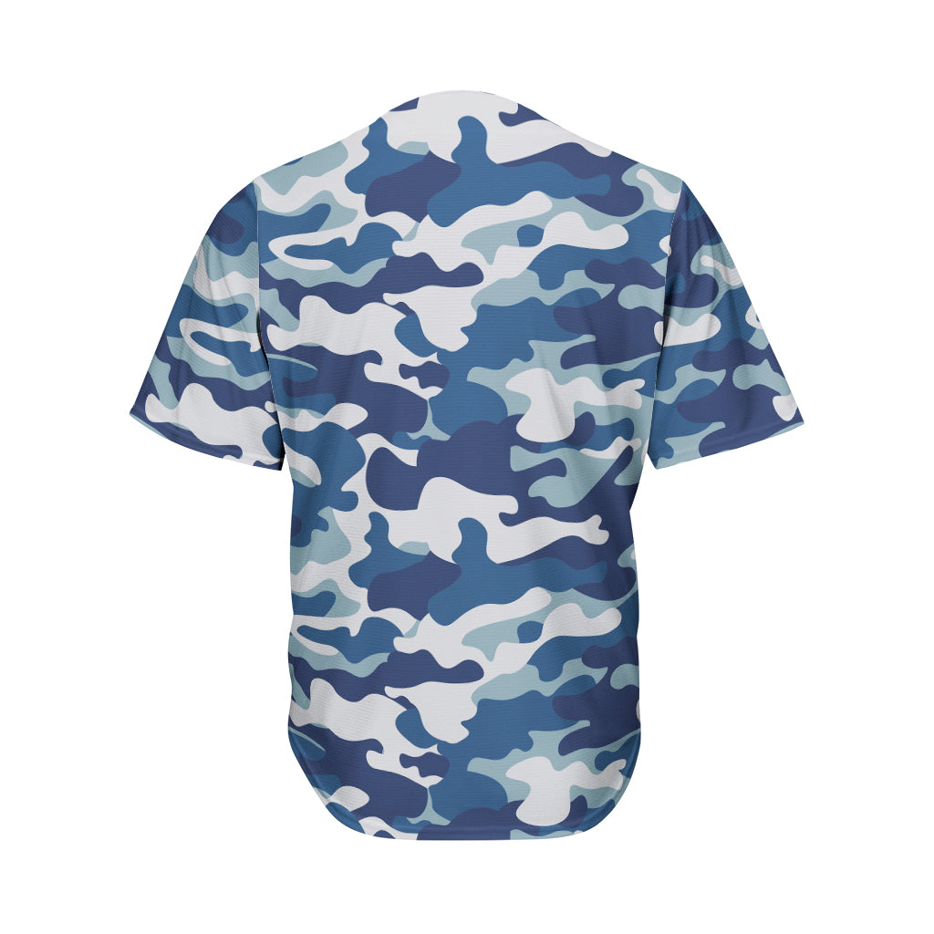 Blue And White Camouflage Print Men's Baseball Jersey