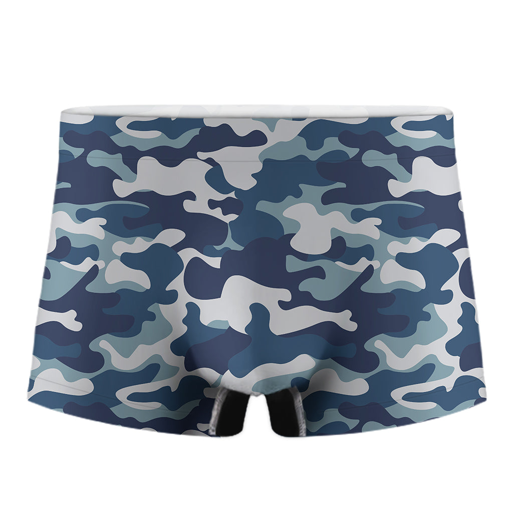 Blue And White Camouflage Print Men's Boxer Briefs