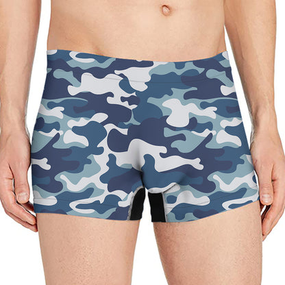 Blue And White Camouflage Print Men's Boxer Briefs