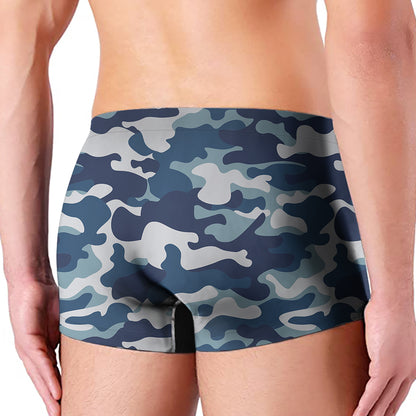 Blue And White Camouflage Print Men's Boxer Briefs