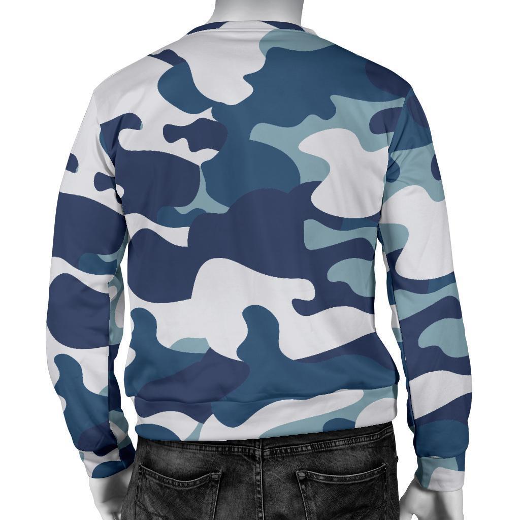 Blue And White Camouflage Print Men's Crewneck Sweatshirt GearFrost